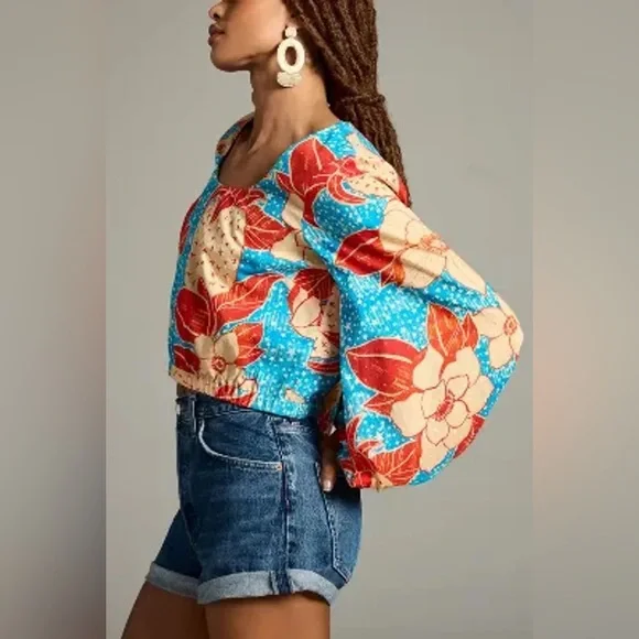 NWT Farm Rio x Anthropologie Puff-Sleeve Bubble Blouse - Picture 3 of 10